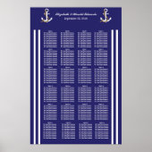 Elegant Nautical Wedding Navy Stripes Seat Chart Poster (Voorkant)
