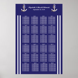 Elegant Nautical Wedding Navy Stripes Seat Chart Poster