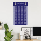 Elegant Nautical Wedding Navy Stripes Seat Chart Poster (Thuiskantoor)