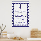 Elegant Nautical Wedding Navy Stripes Welkom Poster (Keuken)