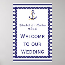Elegant Nautical Wedding Navy Stripes Welkom Poster