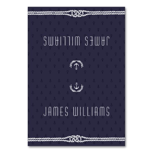 Elegant Nautical Wedding Place Cards Blue Anchors Kaart (Voorkant)
