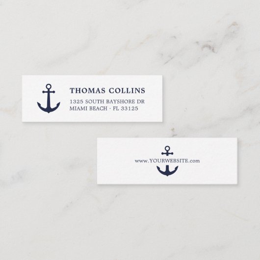 Elegant nautisch anker marine blauw en wit | mini visitekaartje (Voorkant / Achterkant)