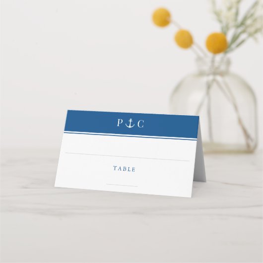 Elegant nautisch anker monogram marineblauw plaatskaartje (Voorkant)