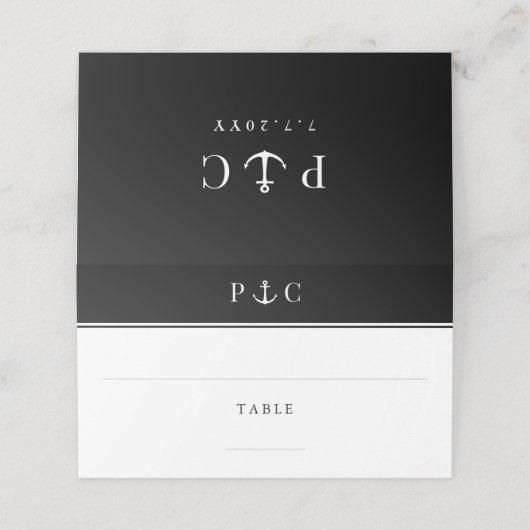 Elegant nautisch anker monogram zwart wit plaatskaartje (Buitenkant ongevouwen)