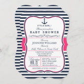Elegant Nautisch Baby shower Uitnodigen; Navy en R Kaart (Voorkant / Achterkant)