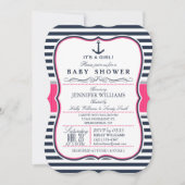 Elegant Nautisch Baby shower Uitnodigen; Navy en R Kaart (Voorkant)