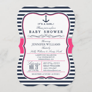 Elegant Nautisch Baby shower Uitnodigen; Navy en R Kaart