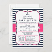 Elegant Nautisch Baby shower Uitnodigen; Navy en R Uitnodiging Briefkaart (Voorkant / Achterkant)