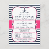 Elegant Nautisch Baby shower Uitnodigen; Navy en R Uitnodiging Briefkaart (Voorkant)