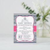 Elegant Nautisch Baby shower Uitnodigen; Navy en R Uitnodiging Briefkaart (Staand voorkant)