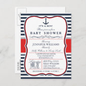 Elegant Nautisch Baby shower Uitnodigen; Navy en R Uitnodiging Briefkaart (Voorkant / Achterkant)