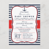 Elegant Nautisch Baby shower Uitnodigen; Navy en R Uitnodiging Briefkaart (Voorkant)
