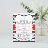 Elegant Nautisch Baby shower Uitnodigen; Navy en R Uitnodiging Briefkaart (Staand voorkant)
