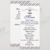 Elegant nautisch gestreept goudblauw trouwmenu menu (Voorkant / Achterkant)