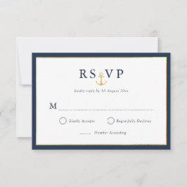 Elegant nautisch goudblauw RSVP-kaart RSVP Kaartje