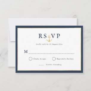 Elegant nautisch goudblauw RSVP-kaart RSVP Kaartje