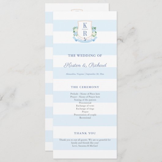 Elegant nautisch monogram huwelijksprogramma programmakaart (Voorkant / Achterkant)