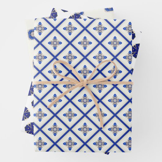 Elegant nautisch saffier blauw en wit inpakpapier vel (In situ)