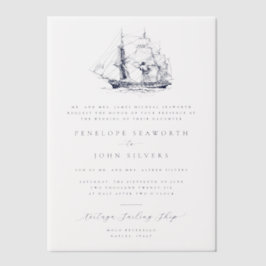 Elegant nautisch schip illustratie formele bruilof vellum uitnodigingen