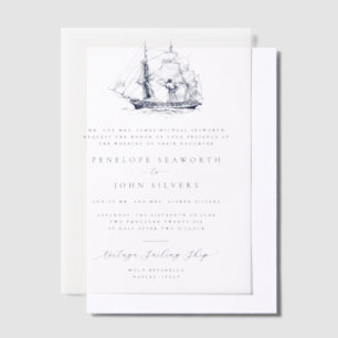 Elegant nautisch schip illustratie formele bruilof vellum uitnodigingen
