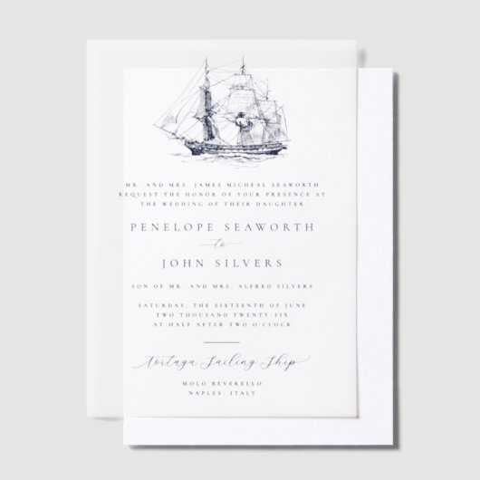 Elegant nautisch schip illustratie formele bruilof vellum uitnodigingen (Offset)