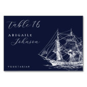 Elegant nautisch schip marine blauwe bruiloft kaart (Voorkant)