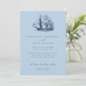 Elegant nautisch schip Sky Blue Wedding Kaart (Staand voorkant)