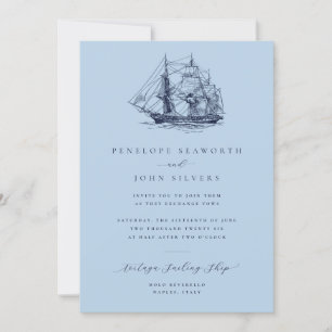 Elegant nautisch schip Sky Blue Wedding Kaart