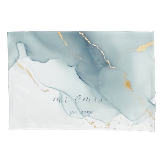 Elegant nautisch strand stofblauw Mr Mrs Wedding Kussensloop (Voorkant)