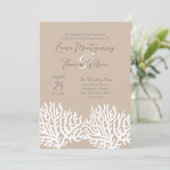 Elegant nautisch strand wit Zee koraal bruiloft Kaart (Staand voorkant)