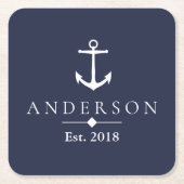 Elegant nautisch wit anker & familienaam kartonnen onderzetters (Voorkant)