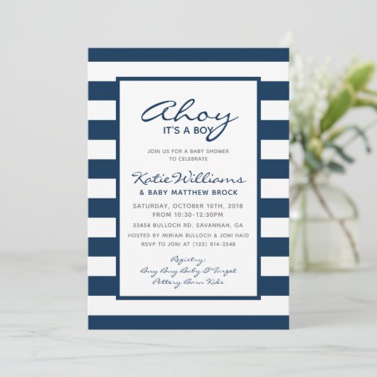 Elegant nautisch wit blauw ankerjongen Baby shower Kaart (Staand voorkant)