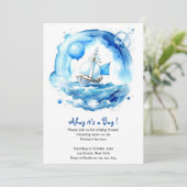 Elegant nautische Waterverf jongen Baby shower Kaart (Staand voorkant)