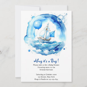 Elegant nautische Waterverf jongen Baby shower Kaart