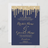 Elegant nave blue gold glitter druipt Wedding Kaart (Voorkant)