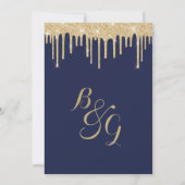 Elegant nave blue gold glitter druipt Wedding Kaart (Achterkant)