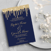 Elegant nave blue gold glitter druipt Wedding Kaart