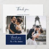 Elegant Navy 2 Photo Collage Wedding Bedankkaart (Voorkant / Achterkant)