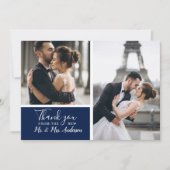 Elegant Navy 2 Photo Collage Wedding Notitiekaartje (Voorkant)