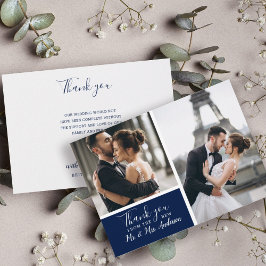 Elegant Navy 2 Photo Collage Wedding Notitiekaartje