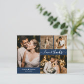 Elegant Navy 4 Foto Collage Weddenschap Hartelijk  Briefkaart (Staand voorkant)