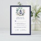 Elegant Navy Anchor Greenery Lines Meal Choice RSVP Kaartje (Staand voorkant)