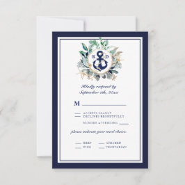 Elegant Navy Anchor Greenery Lines Meal Choice RSVP Kaartje
