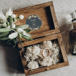 Elegant Navy and Beige Boho Botanical Ronde Sticker