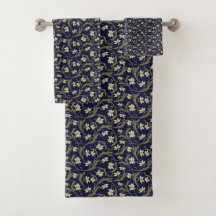 Elegant Navy and Beige Classic Floral Pattern
