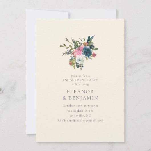 Elegant Navy and Blush Floral Engagement Party Kaart (Voorkant)