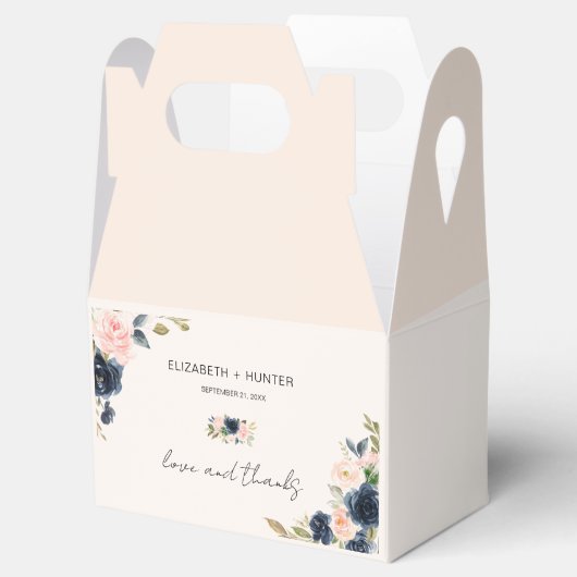 Elegant Navy and Blush Pink Floral Wedding Bedankdoosjes (Geopend)