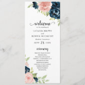 Elegant Navy and Blush Pink Floral Wedding Programmakaart (Voorkant)