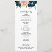 Elegant Navy and Blush Pink Floral Wedding Programmakaart (Achterkant)